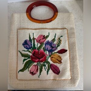 Handmade Floral Embroidered Women's Bag with Plastic Handle
